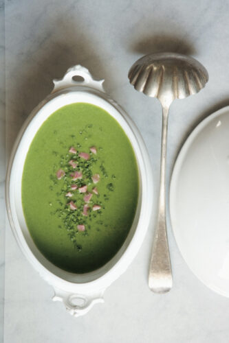 This minty pea soup with ham is a creamy, chive-packed upgrade for puréed soups